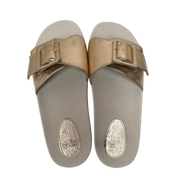 Frances Valentine Gold Slide Sandals - Picture 14 of 15